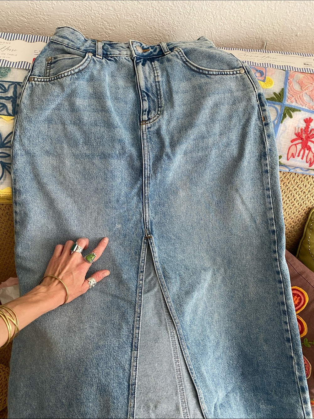🌼 Pilcro Anthropologie High-Waist Blue Denim Maxi Skirt with Front Slit size 2 - Picture 13 of 13